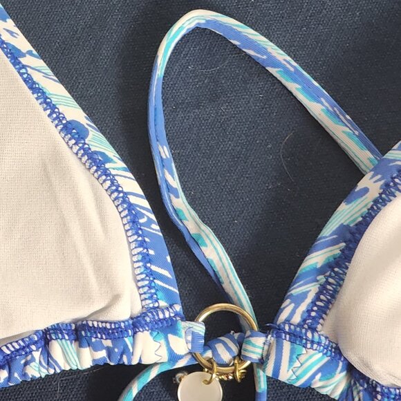 Beach Melissa Odabash Sky Blue Lined Nylon Span Poly Halter Bikini Swim Top Sz S - Picture 16 of 16